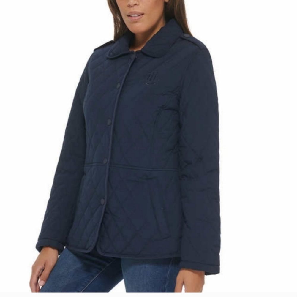 Tommy Hilfiger Quilted Barn Coat Women's XS Navy Jacket Snap Pockets Gorpcore